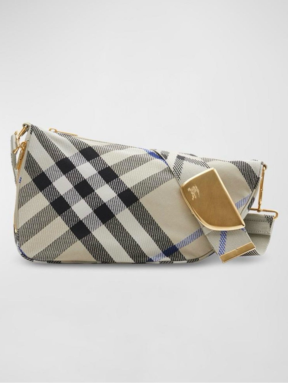 Burberry Medium Shield Checked Crossbody Bag in Lichen